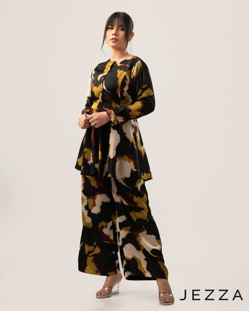 Printed Polyester Peplum Top & Pant Set 59302